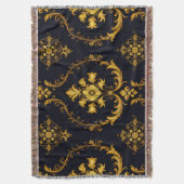 "Barockes Ornament-Muster in Gold und Schwarz" Decke (Vorderseite Vertikal)