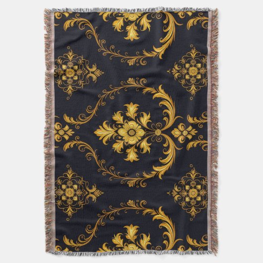 "Barockes Ornament-Muster in Gold und Schwarz" Decke (Vorderseite Vertikal)