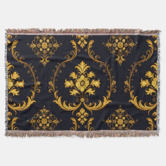 "Barockes Ornament-Muster in Gold und Schwarz" Decke (Vorderseite)