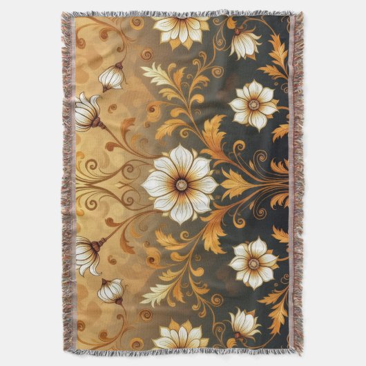 "Barockes Ornament-Muster in Gold und Schwarz" Decke (Vorderseite Vertikal)