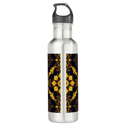 "Barockes Ornament-Muster in Gold und Schwarz" Edelstahlflasche (Rückseite)