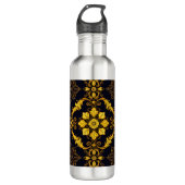 "Barockes Ornament-Muster in Gold und Schwarz" Edelstahlflasche (Vorderseite)