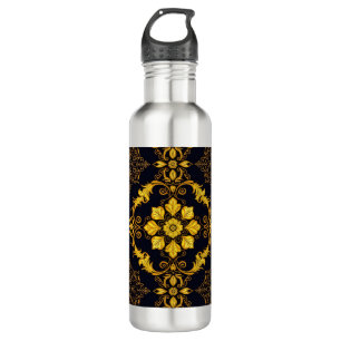 "Barockes Ornament-Muster in Gold und Schwarz" Edelstahlflasche