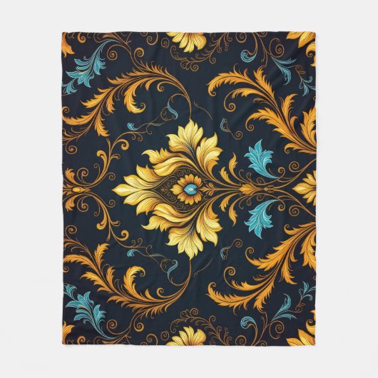 "Barockes Ornament-Muster in Gold und Schwarz" Fleecedecke (Vorderseite)