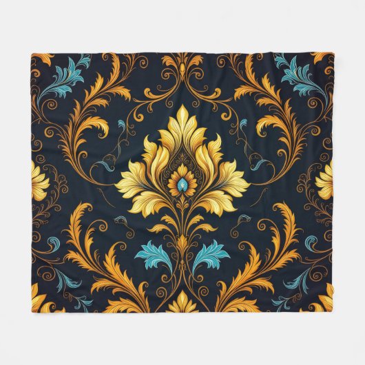 "Barockes Ornament-Muster in Gold und Schwarz" Fleecedecke (Vorderseite (Horizontal))