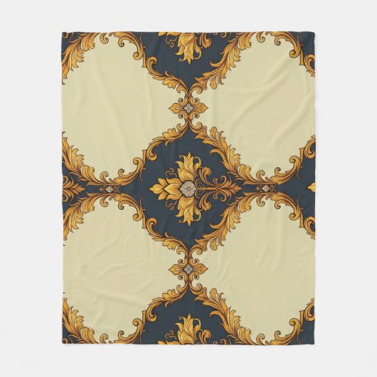 "Barockes Ornament-Muster in Gold und Schwarz" Fleecedecke (Vorderseite)