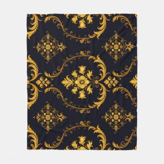 "Barockes Ornament-Muster in Gold und Schwarz" Fleecedecke (Vorderseite)