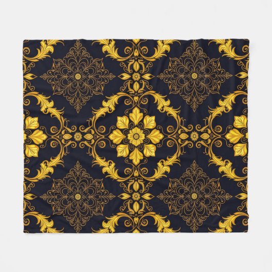 "Barockes Ornament-Muster in Gold und Schwarz" Fleecedecke (Vorderseite (Horizontal))