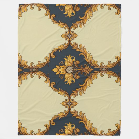 "Barockes Ornament-Muster in Gold und Schwarz" Fleecedecke (Vorderseite)