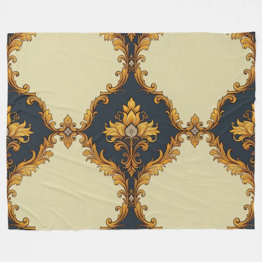 "Barockes Ornament-Muster in Gold und Schwarz" Fleecedecke (Vorderseite (Horizontal))