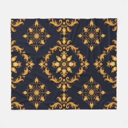 "Barockes Ornament-Muster in Gold und Schwarz" Fleecedecke (Vorderseite (Horizontal))
