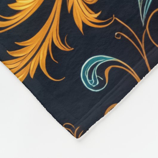 "Barockes Ornament-Muster in Gold und Schwarz" Fleecedecke (Ecke)