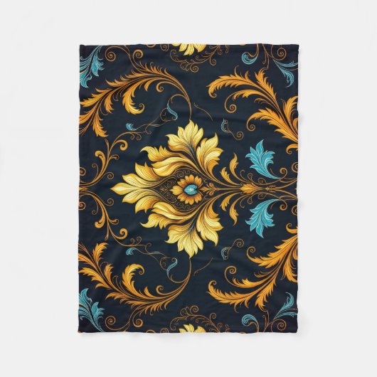 "Barockes Ornament-Muster in Gold und Schwarz" Fleecedecke (Vorderseite)