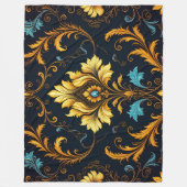 "Barockes Ornament-Muster in Gold und Schwarz" Fleecedecke (Vorderseite)