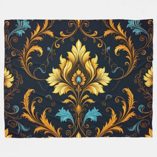 "Barockes Ornament-Muster in Gold und Schwarz" Fleecedecke (Vorderseite (Horizontal))