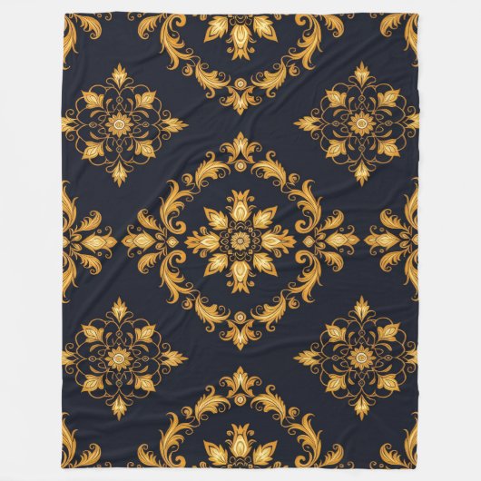 "Barockes Ornament-Muster in Gold und Schwarz" Fleecedecke (Vorderseite)