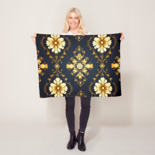 "Barockes Ornament-Muster in Gold und Schwarz" Fleecedecke