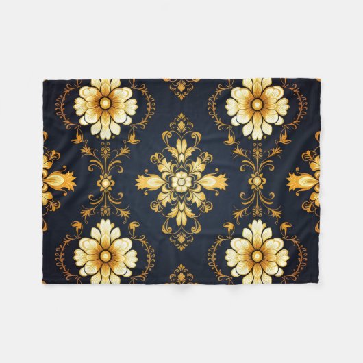 "Barockes Ornament-Muster in Gold und Schwarz" Fleecedecke (Vorderseite (Horizontal))