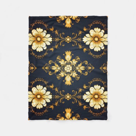 "Barockes Ornament-Muster in Gold und Schwarz" Fleecedecke (Vorderseite)