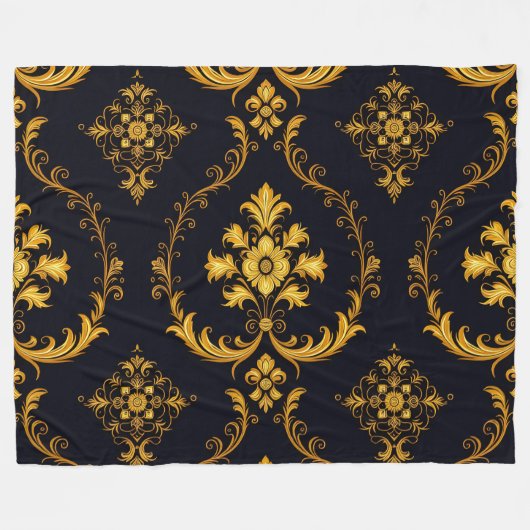 "Barockes Ornament-Muster in Gold und Schwarz" Fleecedecke (Vorderseite (Horizontal))