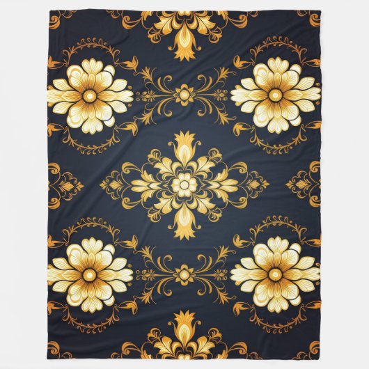 "Barockes Ornament-Muster in Gold und Schwarz" Fleecedecke (Vorderseite)