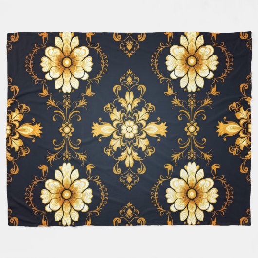 "Barockes Ornament-Muster in Gold und Schwarz" Fleecedecke (Vorderseite (Horizontal))