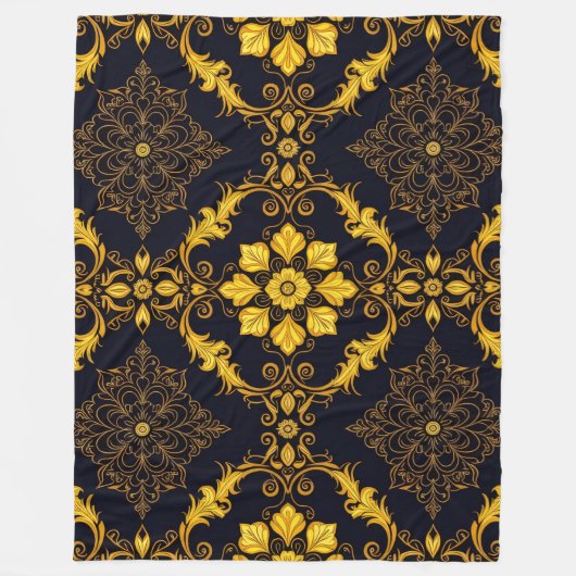 "Barockes Ornament-Muster in Gold und Schwarz" Fleecedecke (Vorderseite)