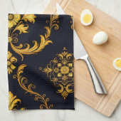 "Barockes Ornament-Muster in Gold und Schwarz" Geschirrtuch (Viertel Falte)
