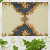 "Barockes Ornament-Muster in Gold und Schwarz" Geschirrtuch (Gefaltet)