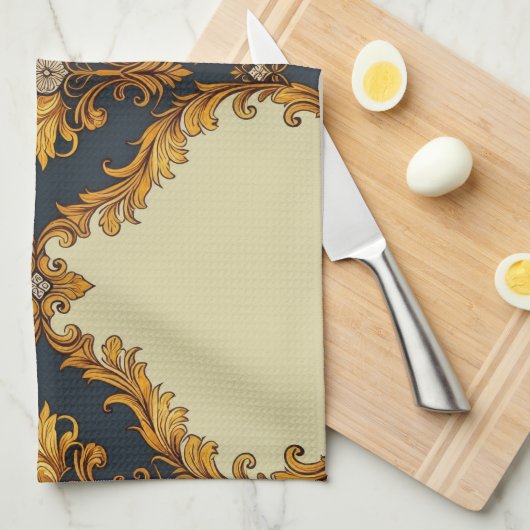 "Barockes Ornament-Muster in Gold und Schwarz" Geschirrtuch (Viertel Falte)