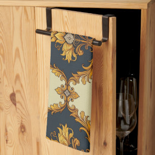 "Barockes Ornament-Muster in Gold und Schwarz" Geschirrtuch