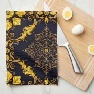 "Barockes Ornament-Muster in Gold und Schwarz" Geschirrtuch