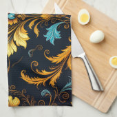 "Barockes Ornament-Muster in Gold und Schwarz" Geschirrtuch (Viertel Falte)