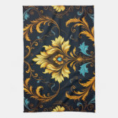 "Barockes Ornament-Muster in Gold und Schwarz" Geschirrtuch (Vertikal)