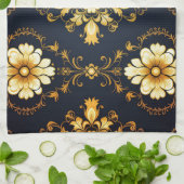 "Barockes Ornament-Muster in Gold und Schwarz" Geschirrtuch (Gefaltet)