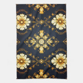 "Barockes Ornament-Muster in Gold und Schwarz" Geschirrtuch (Vertikal)