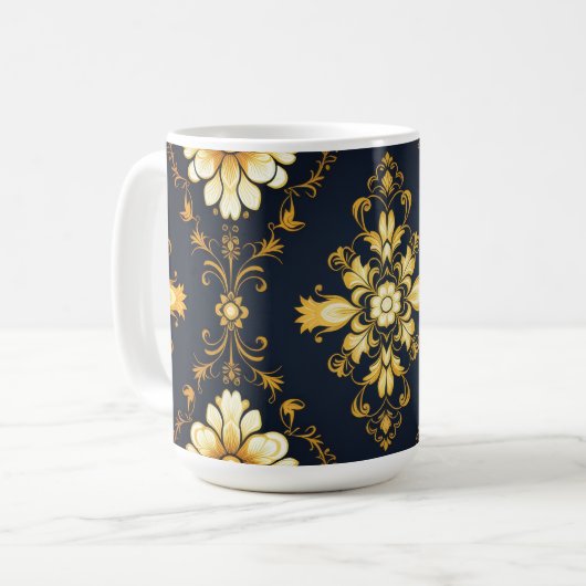 "Barockes Ornament-Muster in Gold und Schwarz" Kaffeetasse (Vorderseite Links)