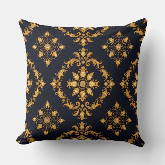 "Barockes Ornament-Muster in Gold und Schwarz" Kissen (Vorderseite)