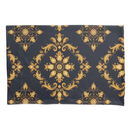 "Barockes Ornament-Muster in Gold und Schwarz" Kissenbezug (Vorderseite)