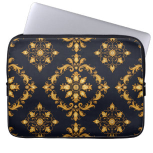 "Barockes Ornament-Muster in Gold und Schwarz" Laptopschutzhülle