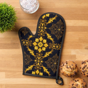 "Barockes Ornament-Muster in Gold und Schwarz" Ofenhandschuh