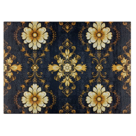 "Barockes Ornament-Muster in Gold und Schwarz" Schneidebrett (Vorderseite)