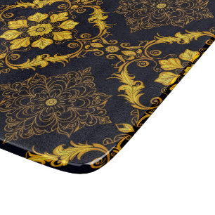 "Barockes Ornament-Muster in Gold und Schwarz" Schneidebrett