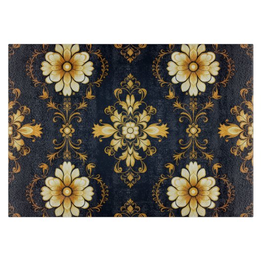 "Barockes Ornament-Muster in Gold und Schwarz" Schneidebrett (Vorderseite)