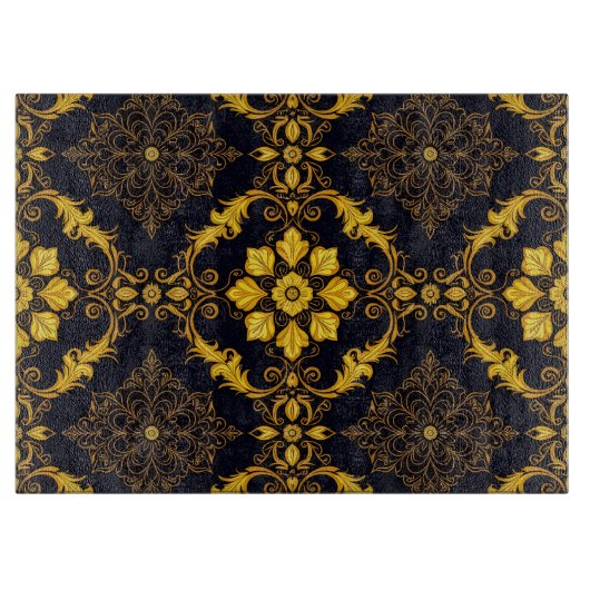 "Barockes Ornament-Muster in Gold und Schwarz" Schneidebrett (Vorderseite)