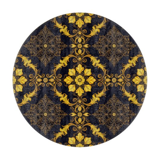 "Barockes Ornament-Muster in Gold und Schwarz" Schneidebrett (Vorderseite)