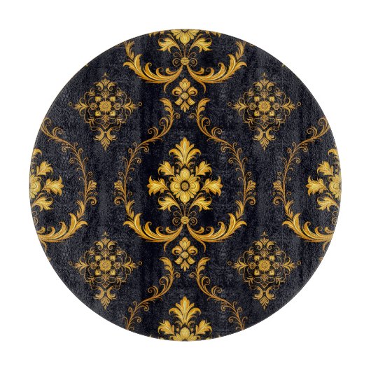 "Barockes Ornament-Muster in Gold und Schwarz" Schneidebrett (Vorderseite)
