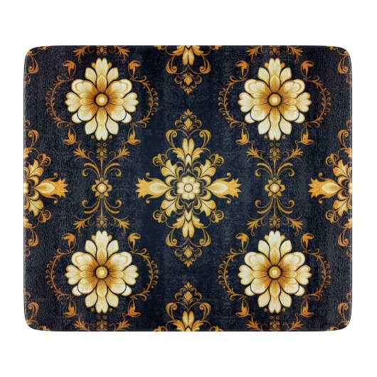 "Barockes Ornament-Muster in Gold und Schwarz" Schneidebrett (Vorderseite)