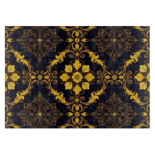 "Barockes Ornament-Muster in Gold und Schwarz" Schneidebrett (Vorderseite)