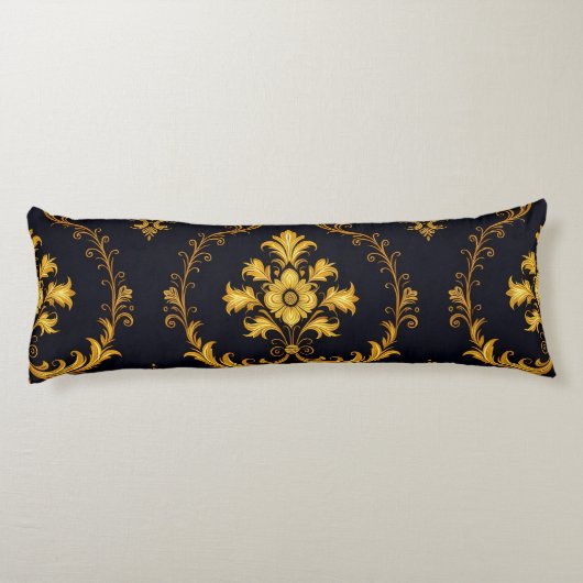 "Barockes Ornament-Muster in Gold und Schwarz" Seitenschläferkissen (Rückseite)